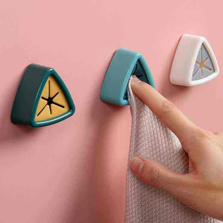 Kitchen Towel Holders Self Adhesive Creative Triangle Towel Stopper Rag Clip Rack Hanger Wall Mount Hand Towel Hook