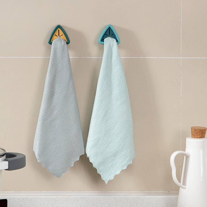 Kitchen Towel Holders Self Adhesive Creative Triangle Towel Stopper Rag Clip Rack Hanger Wall Mount Hand Towel Hook