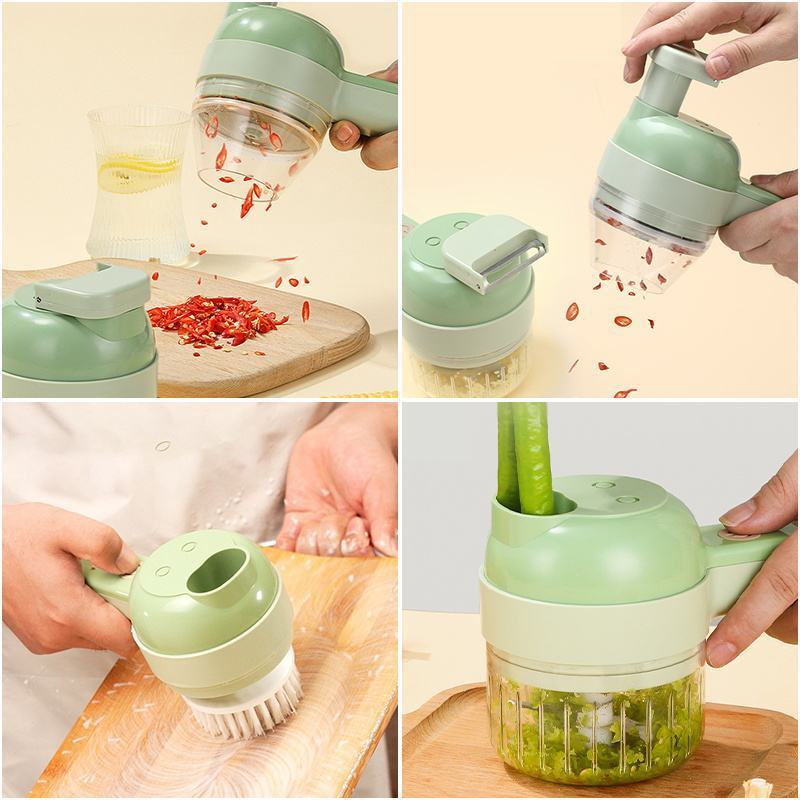 Electric Vegetable Cutter Set Portable 4 In 1 Kitchen Food Chopper