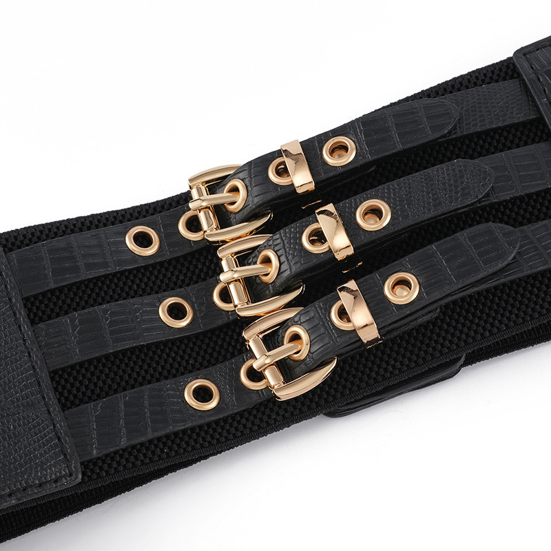 Wholesale Punk Style Metal PU Waist Belt Women's Belt Elastic Wide Belt For Dress