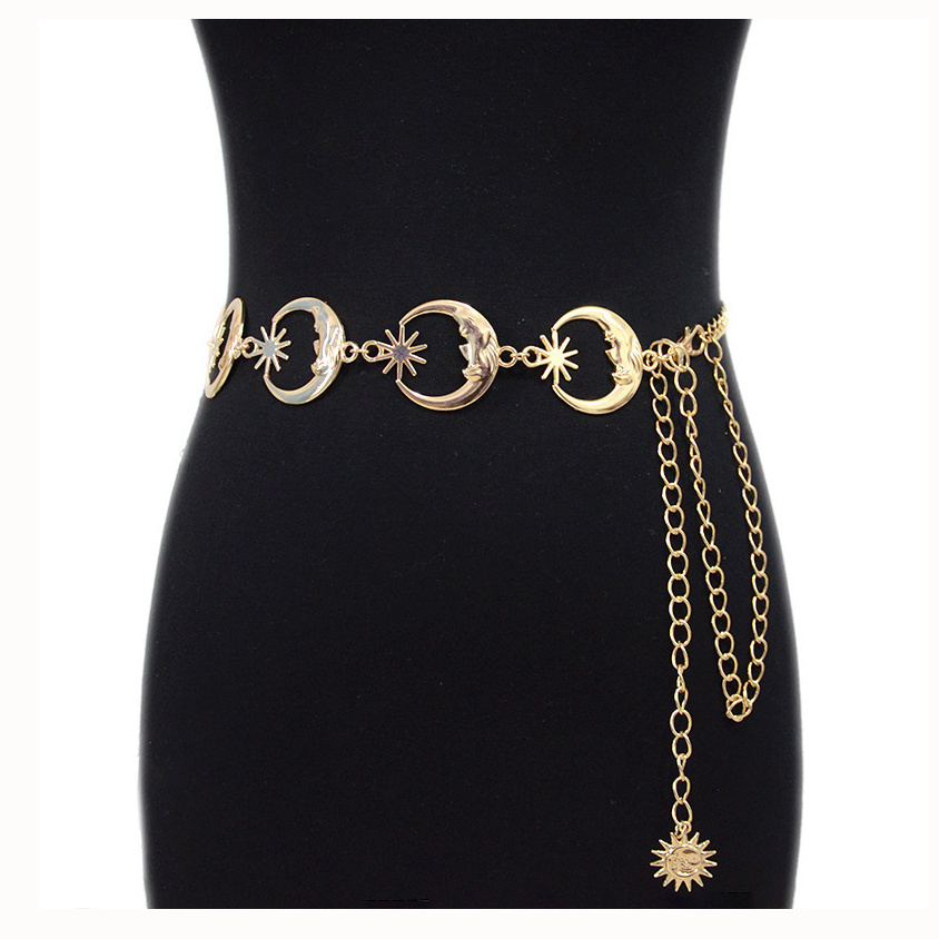 2024 Hot Sale Ladies Metal Chain Belt Moon Decoration Waist Chain Matching Skirt Belt Waist Chain