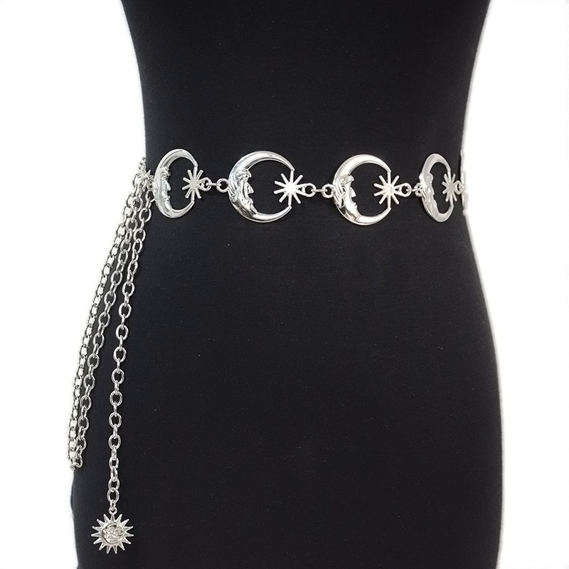 2024 Hot Sale Ladies Metal Chain Belt Moon Decoration Waist Chain Matching Skirt Belt Waist Chain