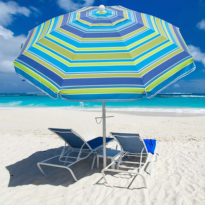 7ft Striped Beach Umbrella Portable Patio Sunshade Umbrella Outdoor Sun Parasol with Carry Bag for Garden Beach Pool Backyard