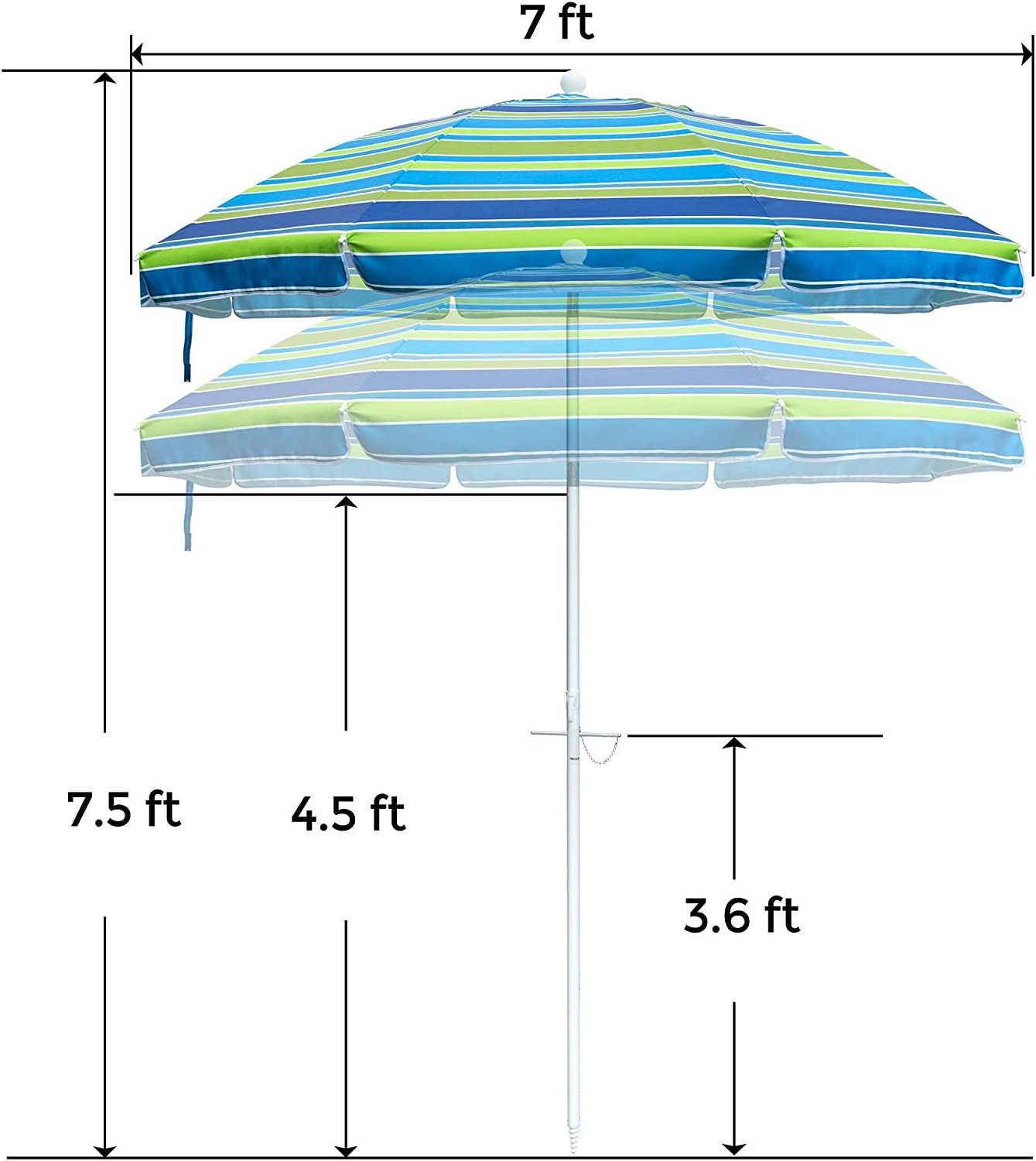 7ft Striped Beach Umbrella Portable Patio Sunshade Umbrella Outdoor Sun Parasol with Carry Bag for Garden Beach Pool Backyard