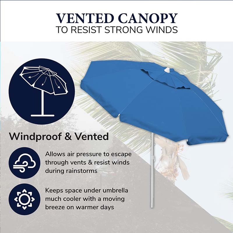 Custom Logo Blue 200cm Large 8 Ribs Portable Foldable Tilt Outdoor Windproof Sun Shade Parasols Beach Umbrella With Carrying Bag