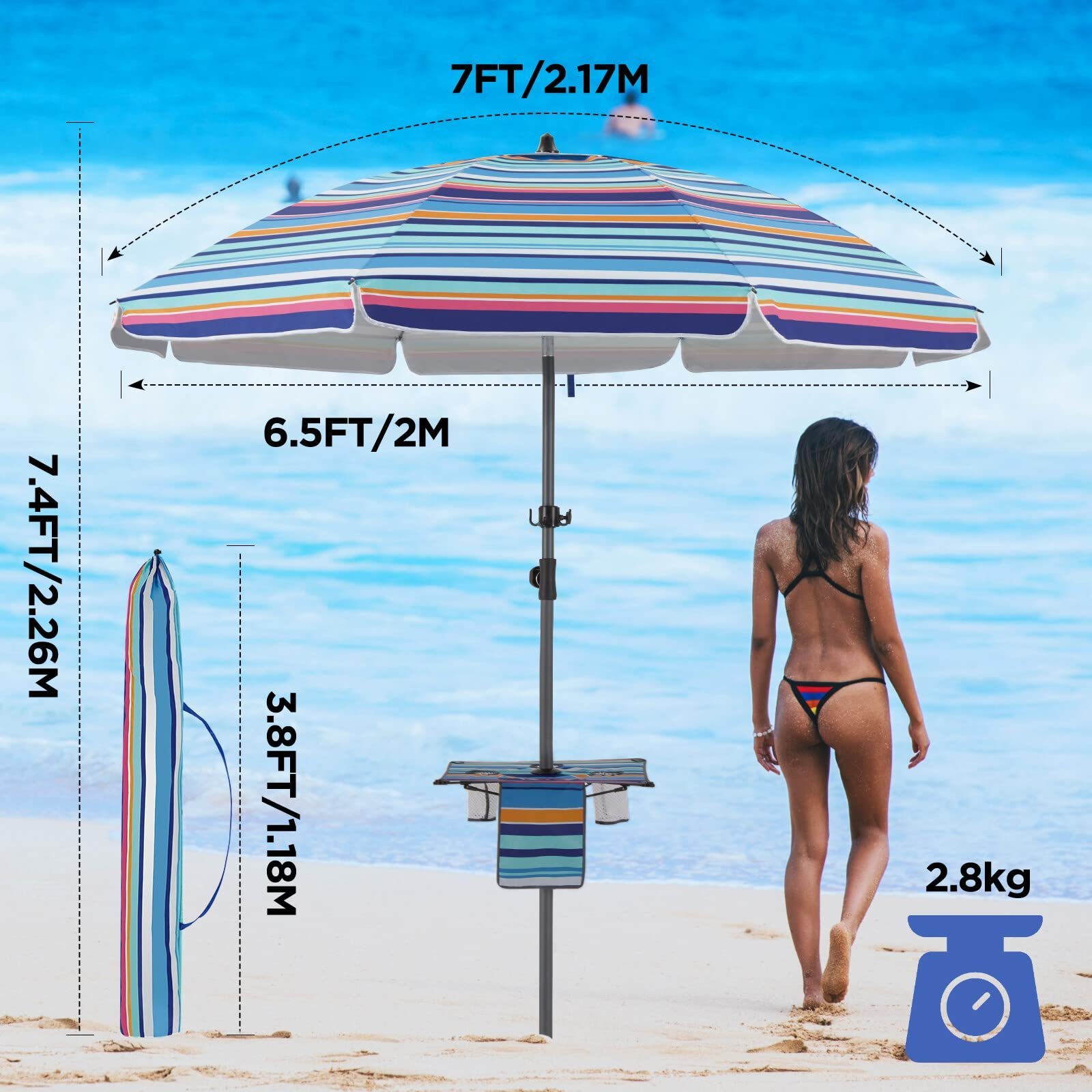 7FT 8.5FT Outdoor Waterproof UV50+ Oxford Fabric Adjustable Tilt Hook Up Folding Table Tommy Bahama Sun Beach Umbrella Parasols