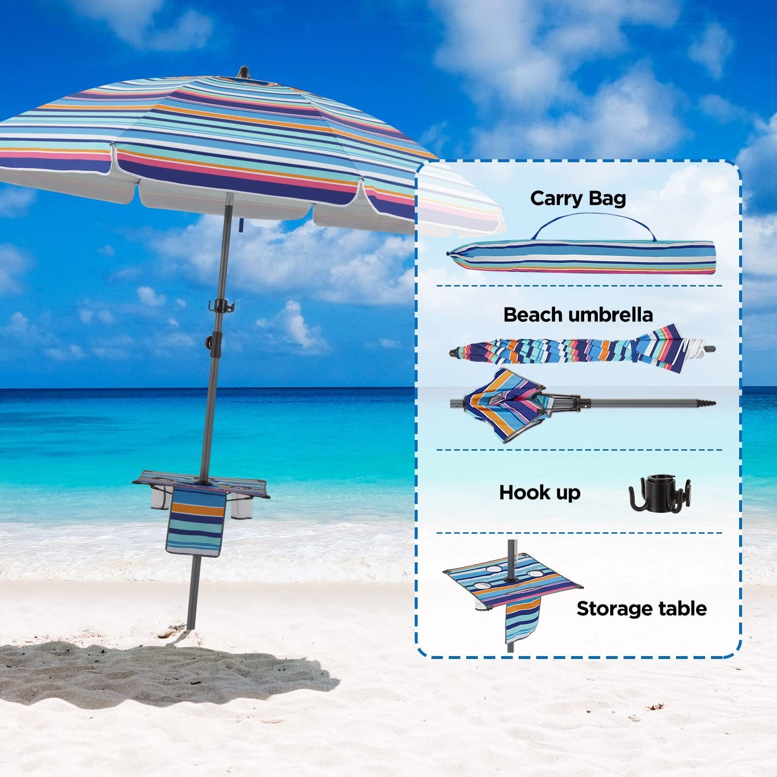 7FT 8.5FT Outdoor Waterproof UV50+ Oxford Fabric Adjustable Tilt Hook Up Folding Table Tommy Bahama Sun Beach Umbrella Parasols