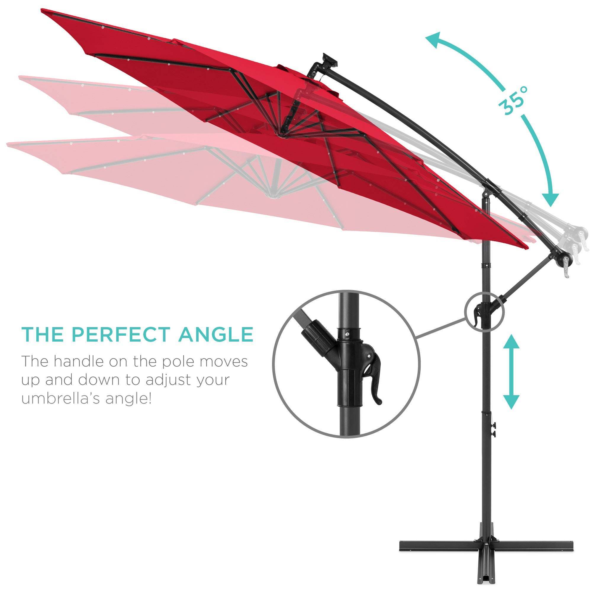 10ft Quality Polyester Waterproof Sun Parasol LED Cantilever Offset Patio Umbrella with Led Solar Lights For Outdoor Garden Pool