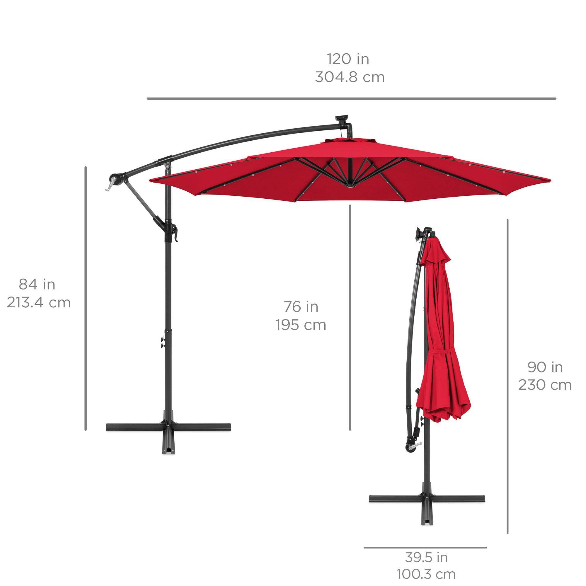 10ft Quality Polyester Waterproof Sun Parasol LED Cantilever Offset Patio Umbrella with Led Solar Lights For Outdoor Garden Pool