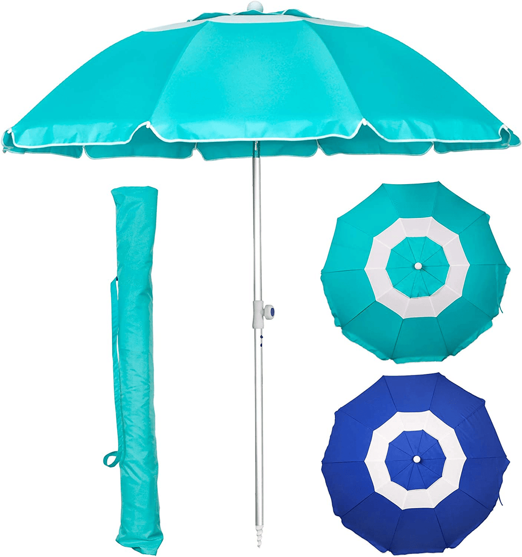 7'  Heavy Duty Portable Beach Umbrella with Sand Anchor Adjustable Height Air Vent Aluminum Sun Shelter for Patio Garden Outdoor