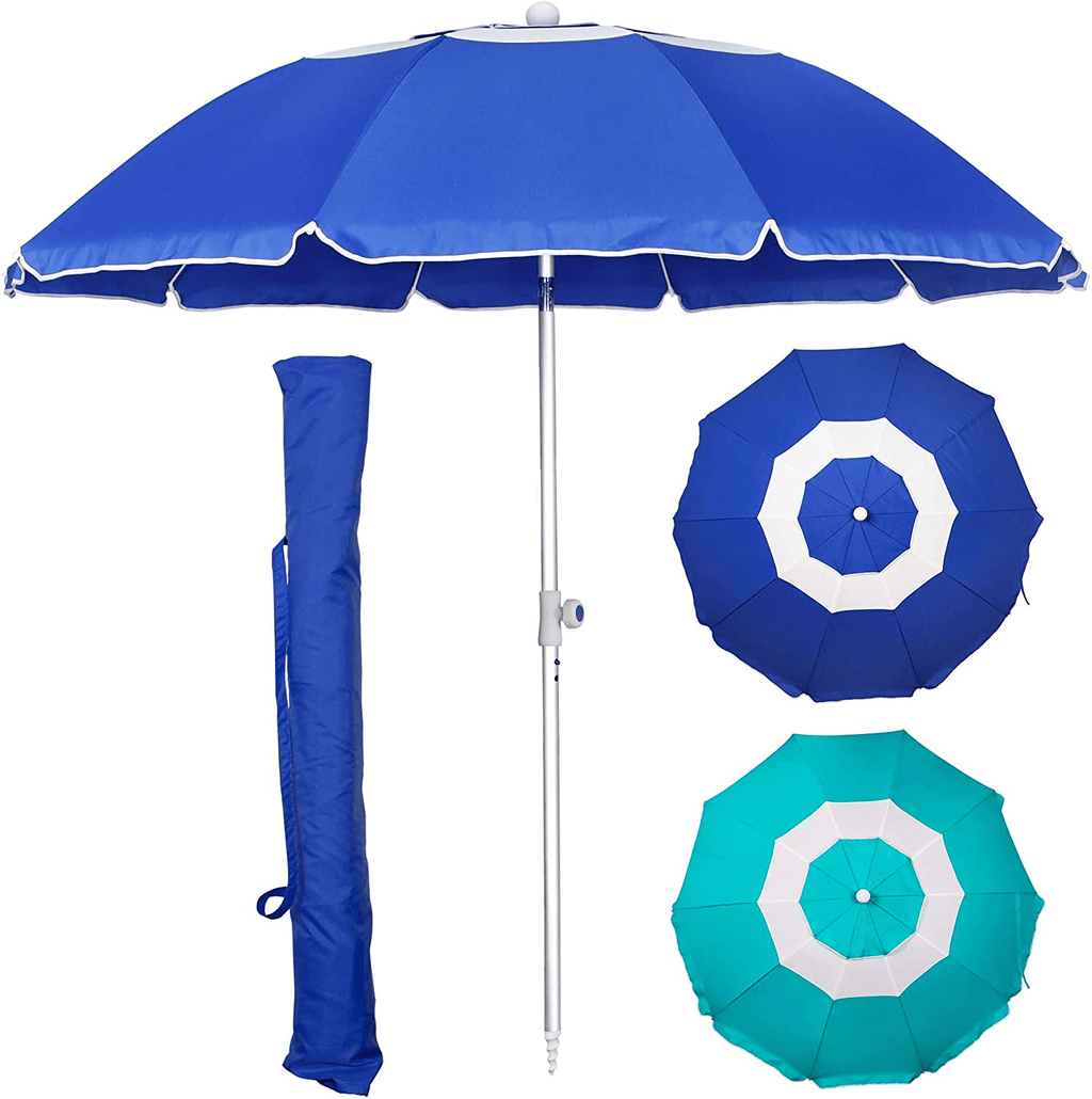 7'  Heavy Duty Portable Beach Umbrella with Sand Anchor Adjustable Height Air Vent Aluminum Sun Shelter for Patio Garden Outdoor