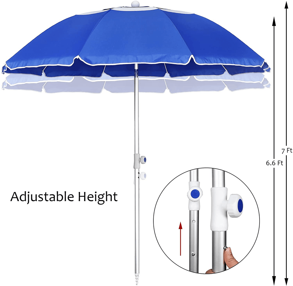 7'  Heavy Duty Portable Beach Umbrella with Sand Anchor Adjustable Height Air Vent Aluminum Sun Shelter for Patio Garden Outdoor