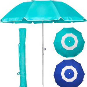 7.2' Portable 10 Fiberglass Rib UPF 50+ Sun Protection Polyester Steel Tilt Mechanism Manual Lift Beach Umbrella with Carry Bag