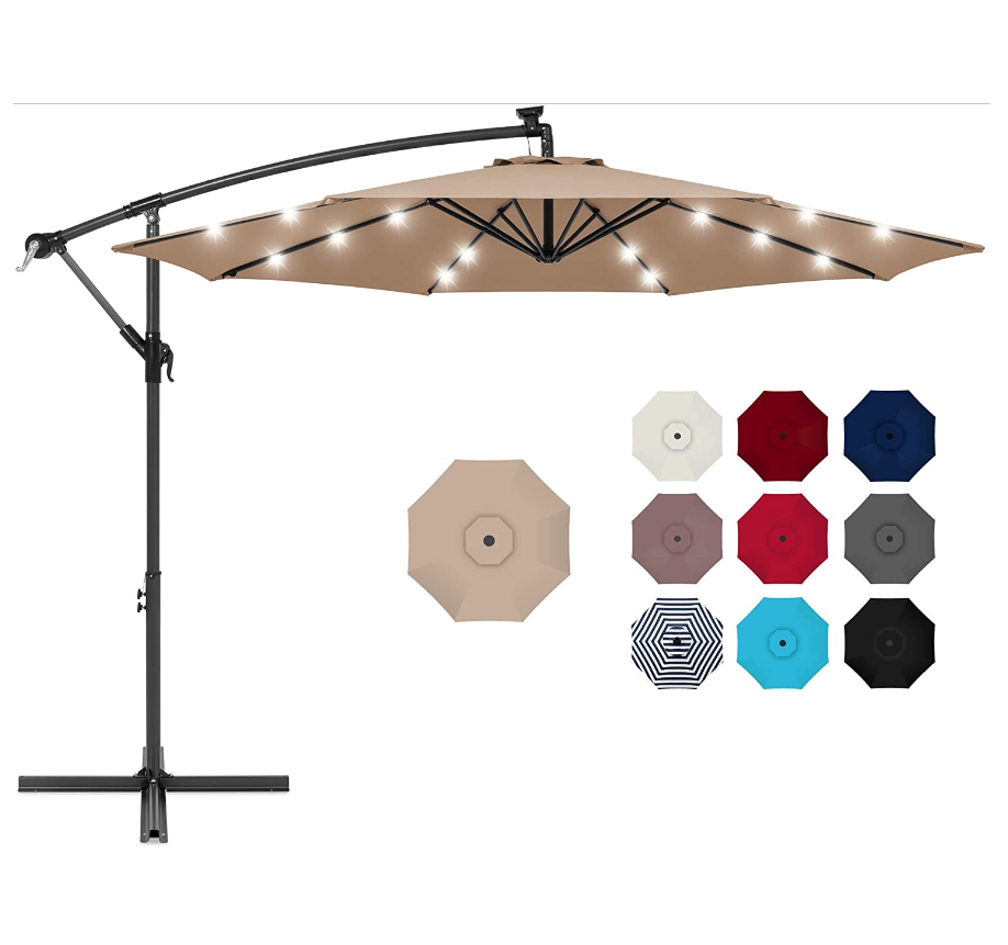 outdoor patio 10ft Solar POWERED LED Offset Hanging Market Patio Umbrella for Backyard