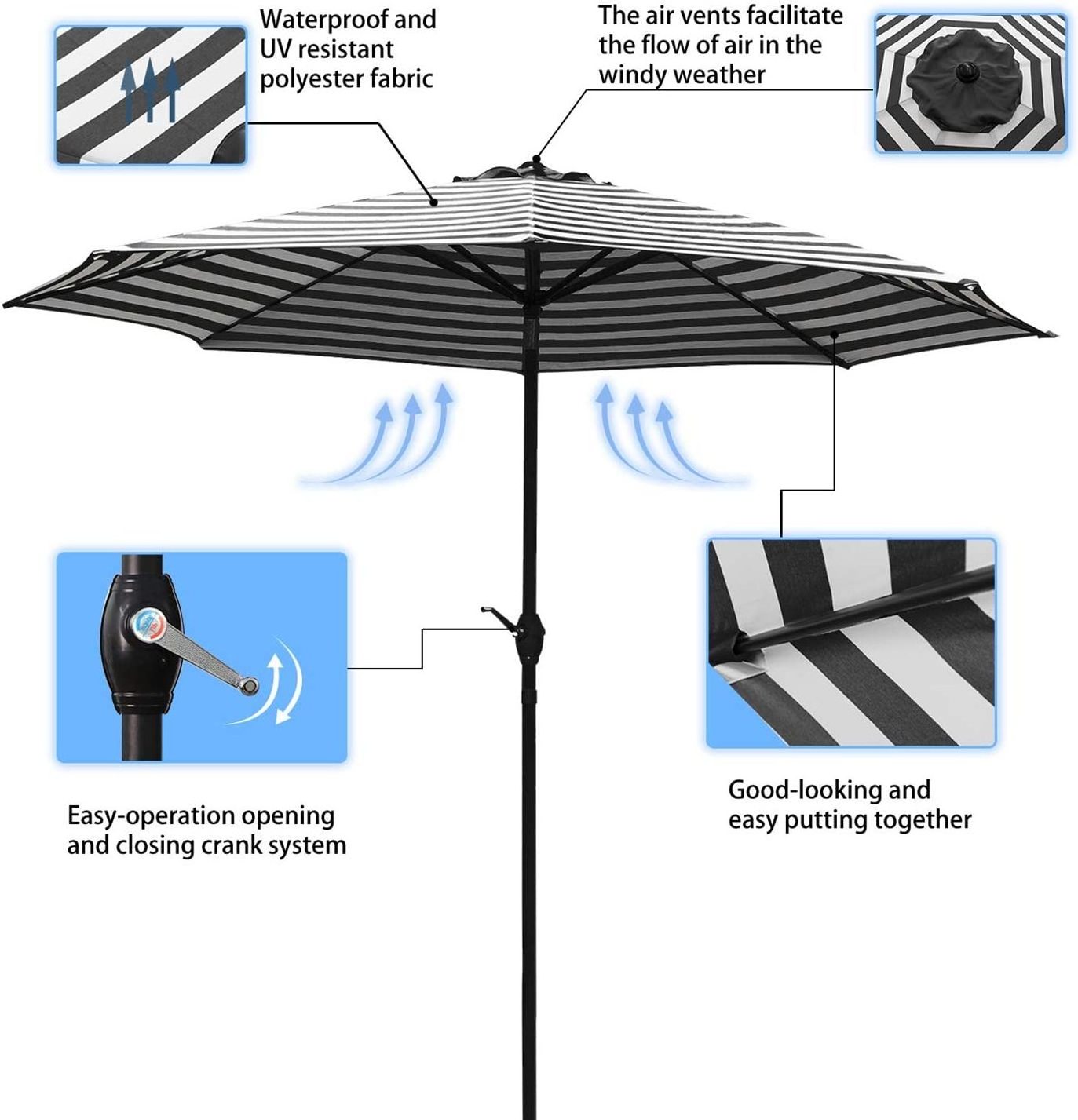 Heavy Duty Market Umbrella Cheap Wholesale Outdoor Furniture Modern 9 Foot Big Pool Garden Table Market Umbrellas For Restaurant