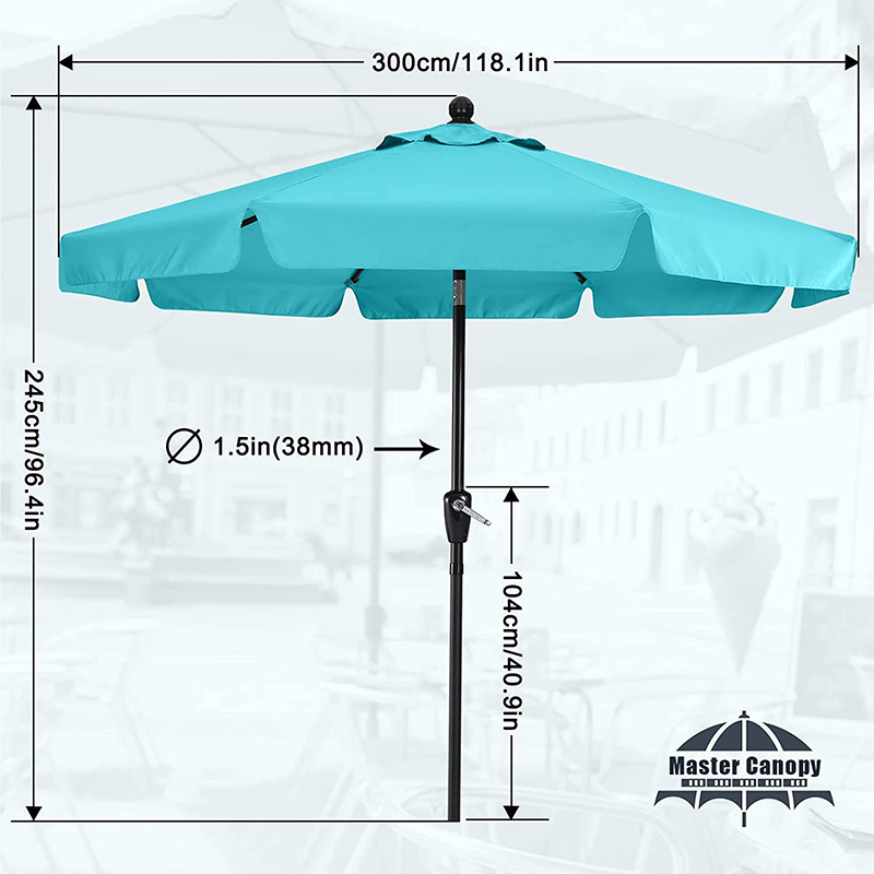 10FT 9FT Large Valance Patio Umbrella Outdoor Shade Tilt Table Market for Garden Parasols Beach Umbrella with Push Button Tilt