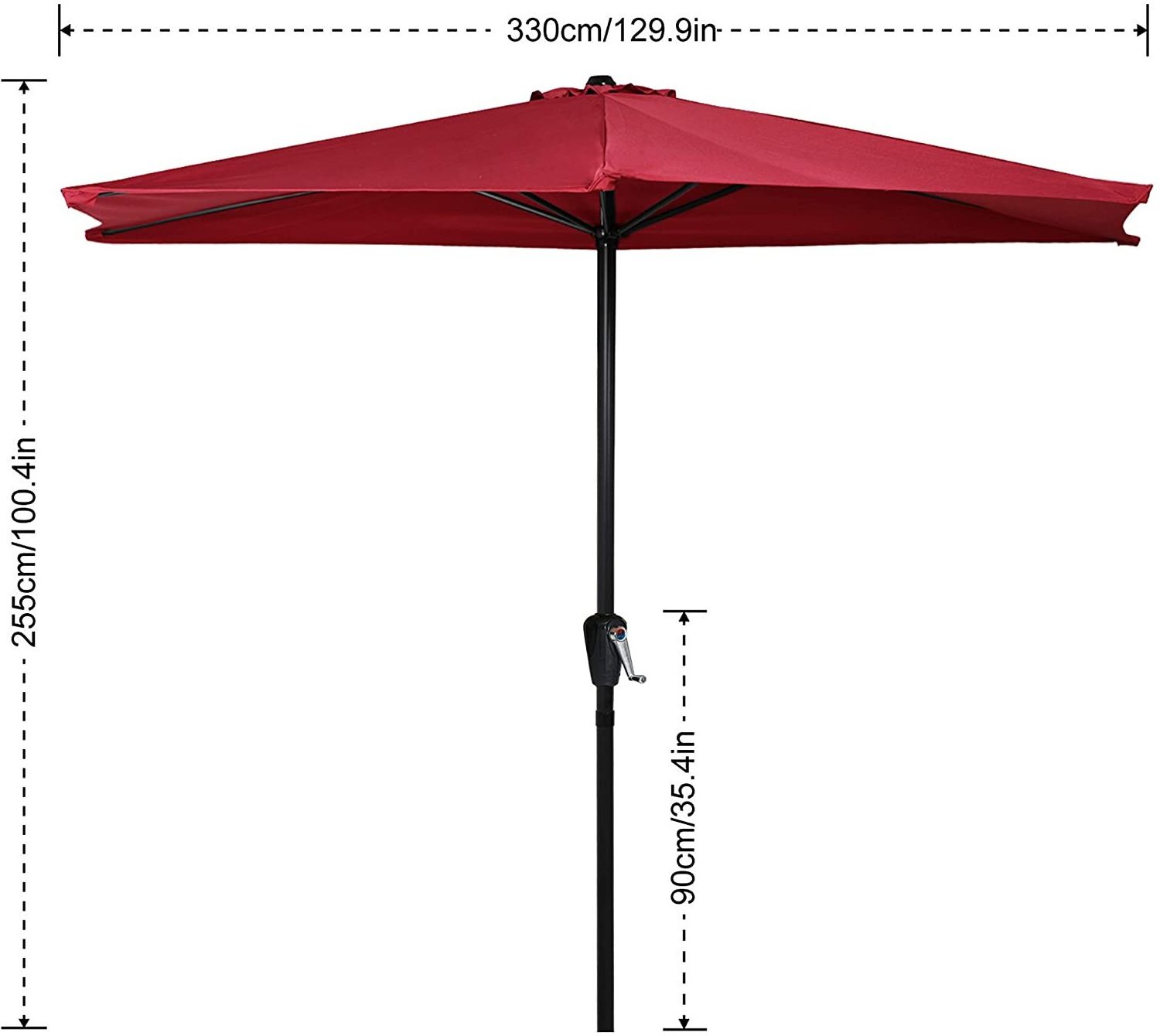 10FT Patio Umbrella Half Round Outdoor Umbrella with Crank for Wall Balcony Door Window Sun Shade