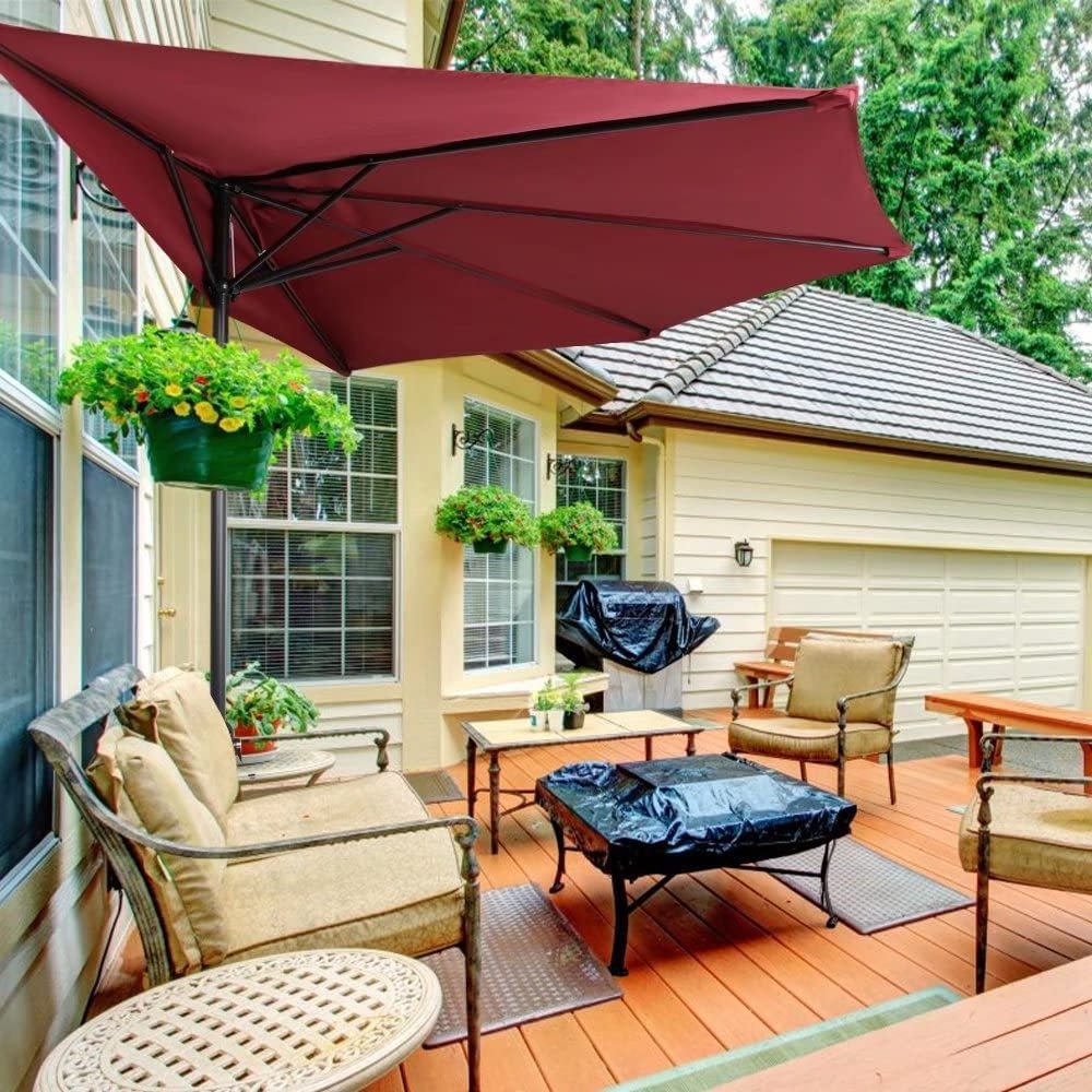 10FT Patio Umbrella Half Round Outdoor Umbrella with Crank for Wall Balcony Door Window Sun Shade