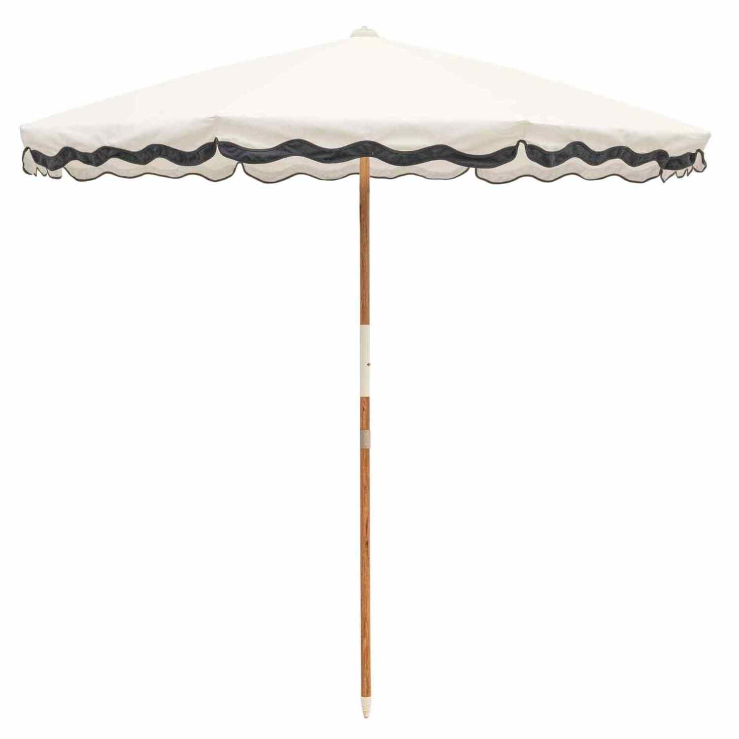 8ft Australia Fiberglass Frame Canvas Material Large Wooden Pole Vintage Scalloped Edge Outdoor Garden Umbrella For Beach Patio