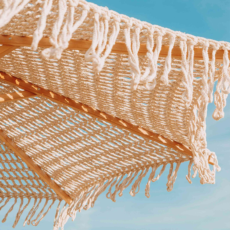 Patio Wooden Pole Handmade Cotton Rope Woven Canopy Tassels 2.5m Sun Parasol Macrame Outdoor Beach Garden Umbrella With Fringe