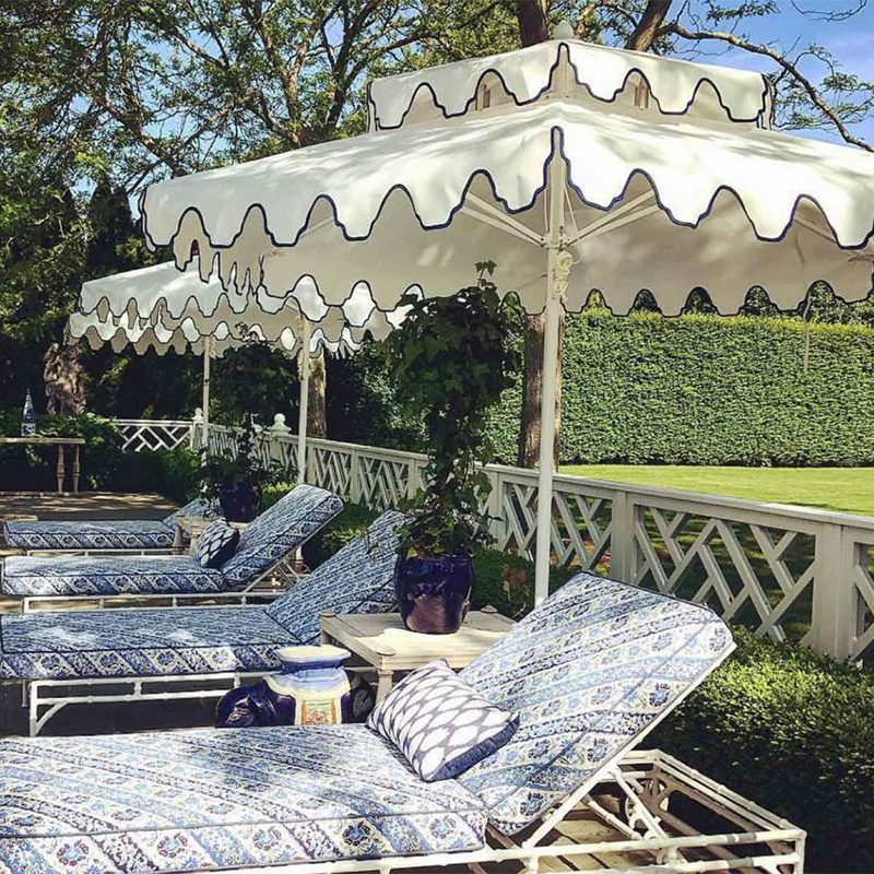 Luxury sombrillas para jardin Personalized Double Shade Beach Garden Market Scalloped Pool Umbrella Outdoor For Restaurant Patio