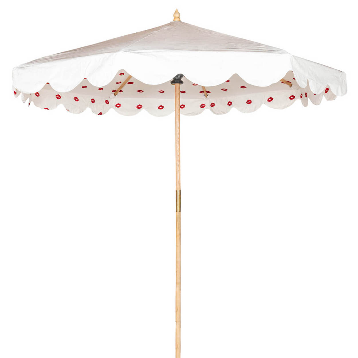 White Hand-made Durable Blonde Wood Frame Garden Umbrella Scalloped Valance Octagonal Sun Parasol for Terrace Patio Pool Side