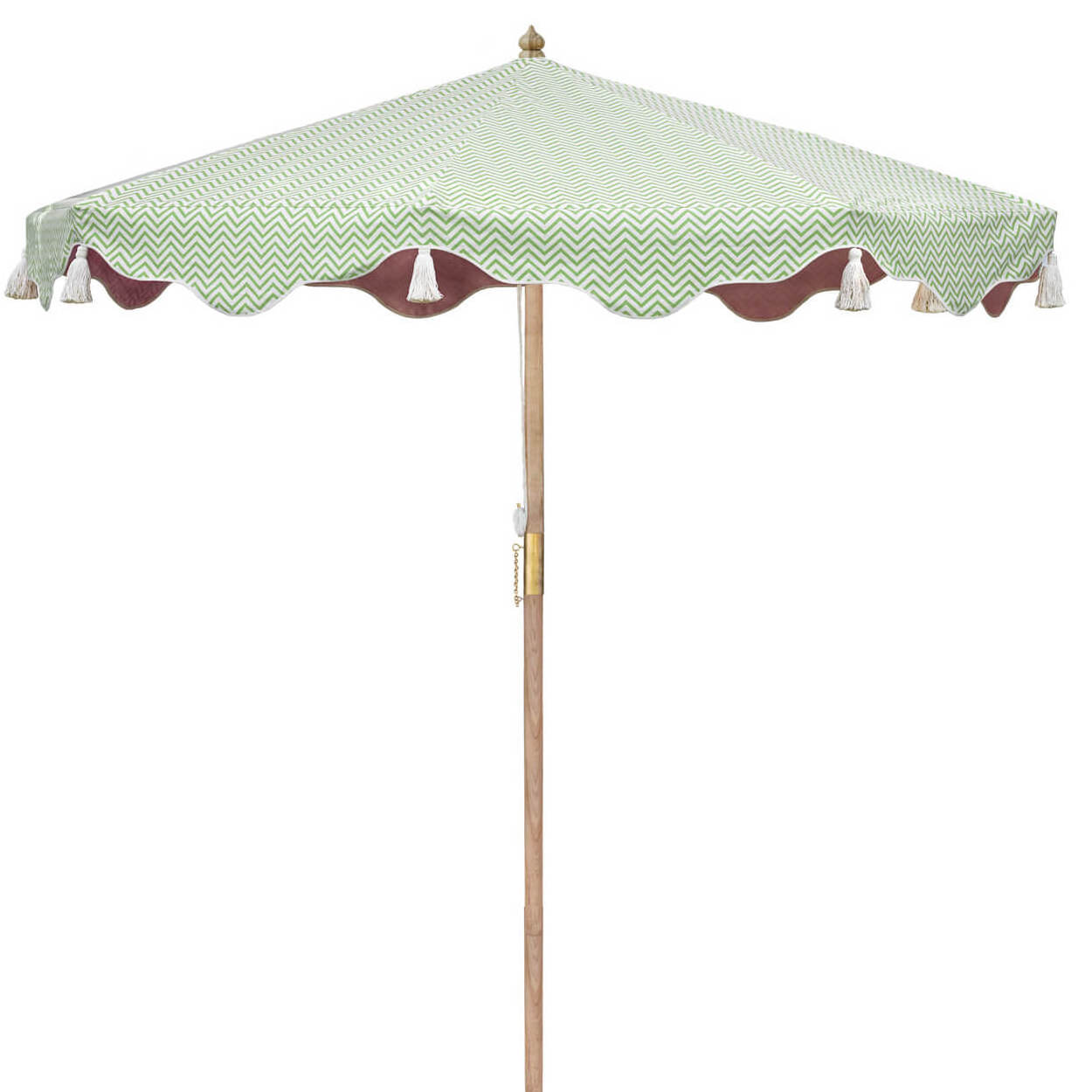 White Hand-made Durable Blonde Wood Frame Garden Umbrella Scalloped Valance Octagonal Sun Parasol for Terrace Patio Pool Side