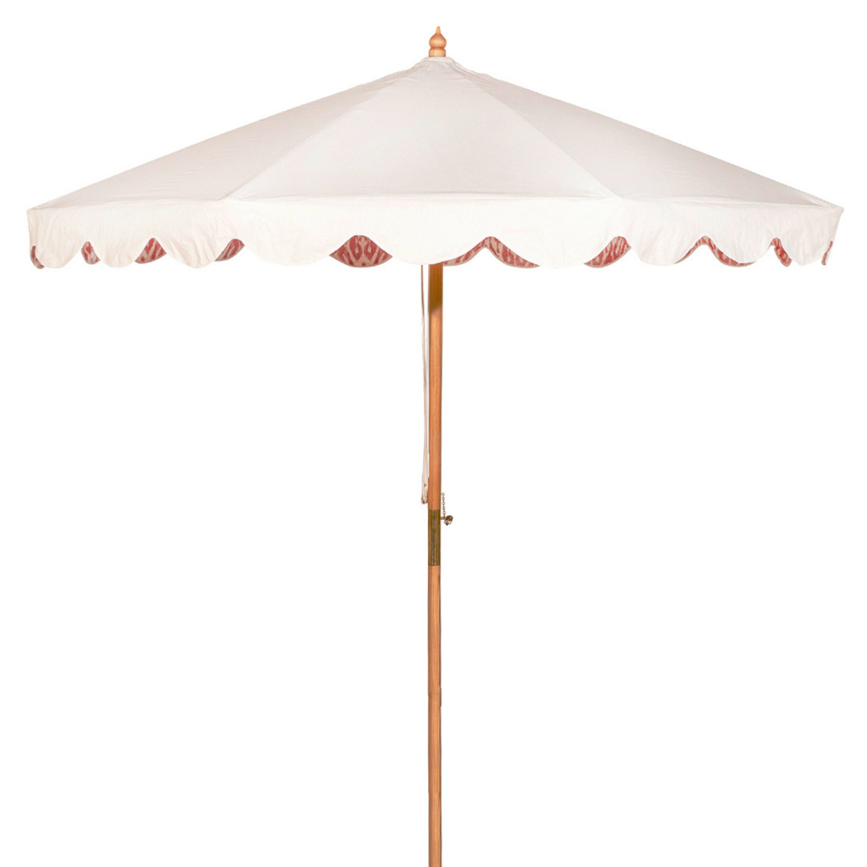 White Hand-made Durable Blonde Wood Frame Garden Umbrella Scalloped Valance Octagonal Sun Parasol for Terrace Patio Pool Side