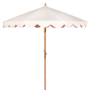 White Hand-made Durable Blonde Wood Frame Garden Umbrella Scalloped Valance Octagonal Sun Parasol for Terrace Patio Pool Side