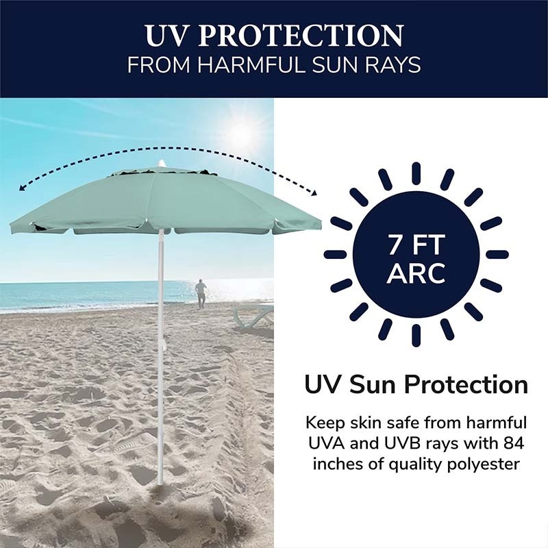 7 ft Arc Portable Custom Logo sombrilla Adjustable Tilt Vented Canopy Wind Resistant Sun Beach Umbrellas Outdoor UV Protection