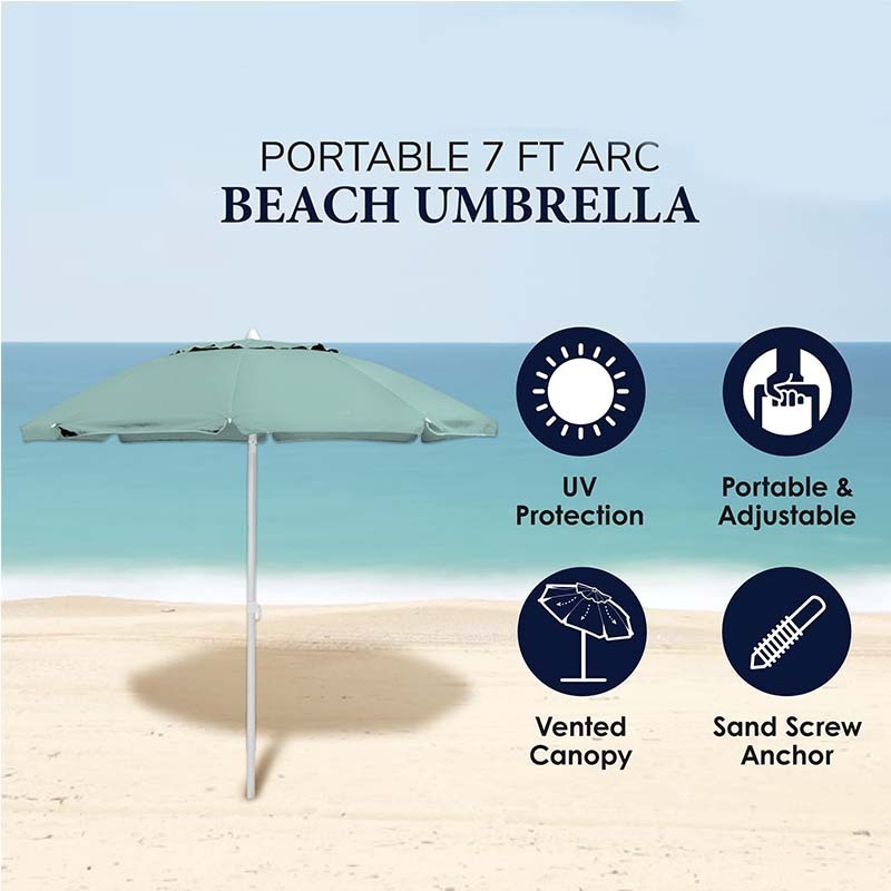 7 ft Arc Portable Custom Logo sombrilla Adjustable Tilt Vented Canopy Wind Resistant Sun Beach Umbrellas Outdoor UV Protection