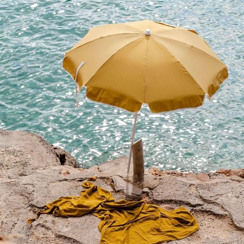 New Design Custom 1.6m 1.8m Yellow Foldable Outdoor Sunshade Steel Pole Water Wind Resistant Vintage Fringe Beach Umbrellas