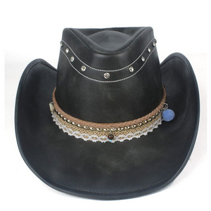 Wholesale Custom Design Men's Western Cowboy Hat For Gentleman Lady Winter Jazz Cowgirl With Leather Cloche Church Cowboy Hat