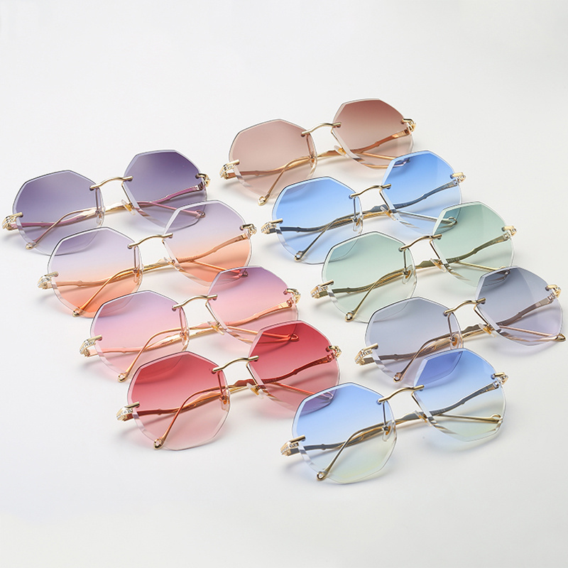 2020 Womens Glasses Metal Design Sunglasses 88019 UV400 Rimless Shades Aesthetic Sun Glasses Fashion Sunglasses PC GOLD Gradient