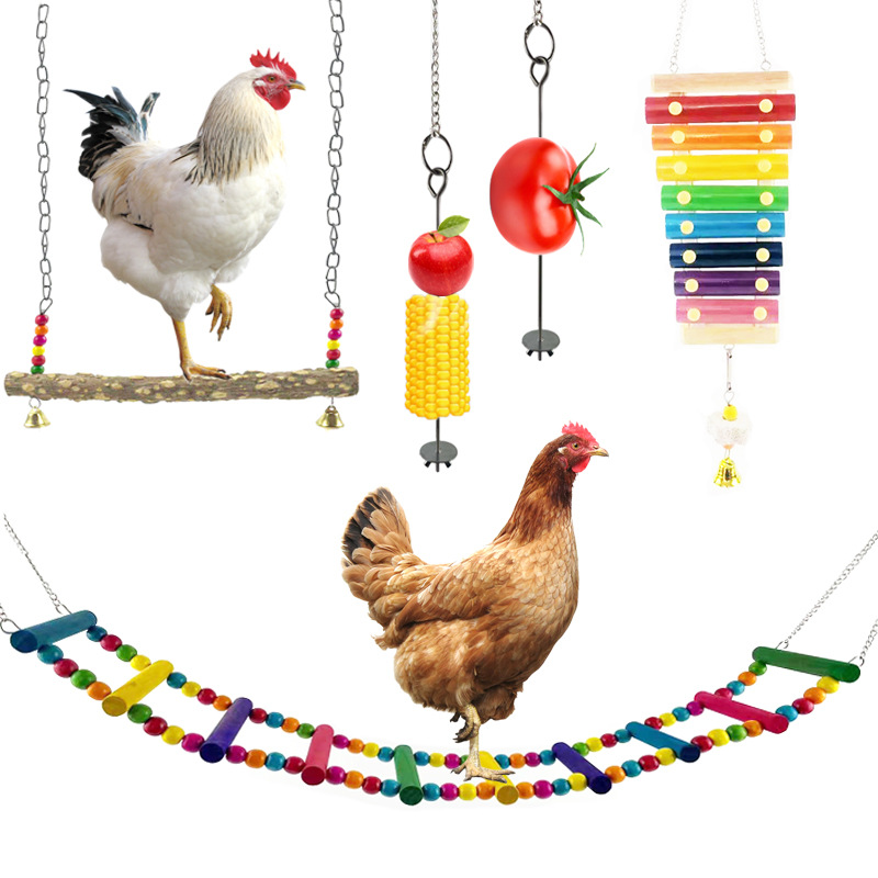 Amazon Hot Sale Pet chicken toy parrot bird toy foraging set ladder swing vegetable and fruit fork combination 6-piece set