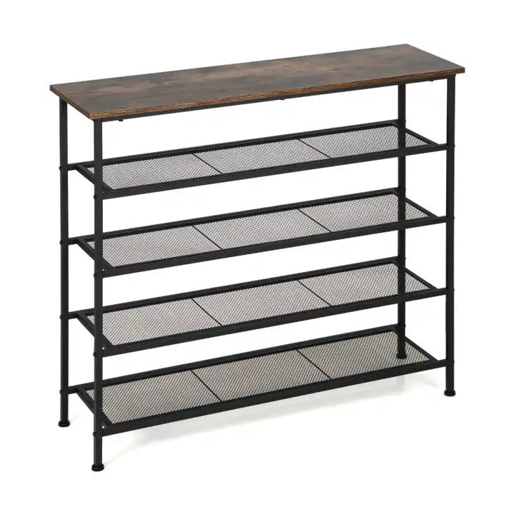 Industrial Metal Shoe Rack with Four Shelves Clutter Functional Sturdy Durable Spaces Rustic Shoes Collection At Good Quality