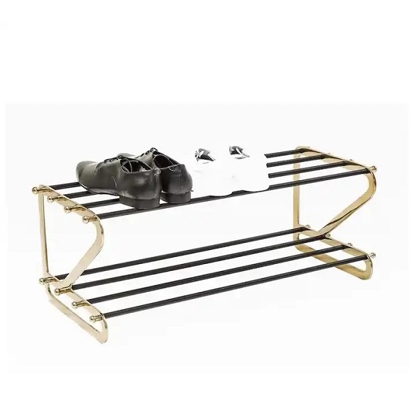 Fancy Design Metal Shoe Rack Gold and Black Entryway Neat Corner Spaces Breathable Rack Compact Sturdy Durable Organizer Rack