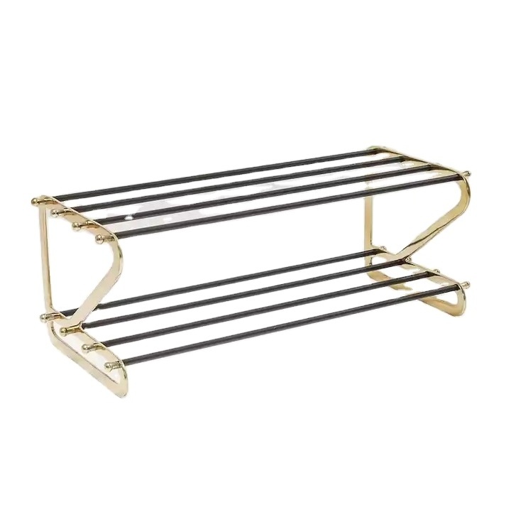 Fancy Design Metal Shoe Rack Gold and Black Entryway Neat Corner Spaces Breathable Rack Compact Sturdy Durable Organizer Rack