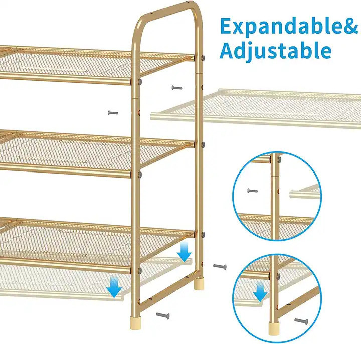 Latest Design Metal Shoe Rack Adjustable Shoe Shelf Storage Organizer with Versatile Hooks Boot & Shoe Storage for Hallway