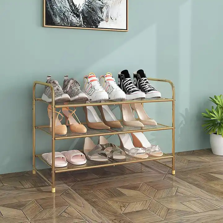 Latest Design Metal Shoe Rack Adjustable Shoe Shelf Storage Organizer with Versatile Hooks Boot & Shoe Storage for Hallway