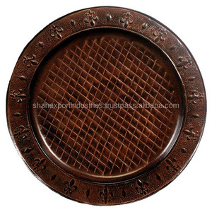 Dark Brown Copper Charger Plate for displaying your favorite dishes with these hand embossed charger plates