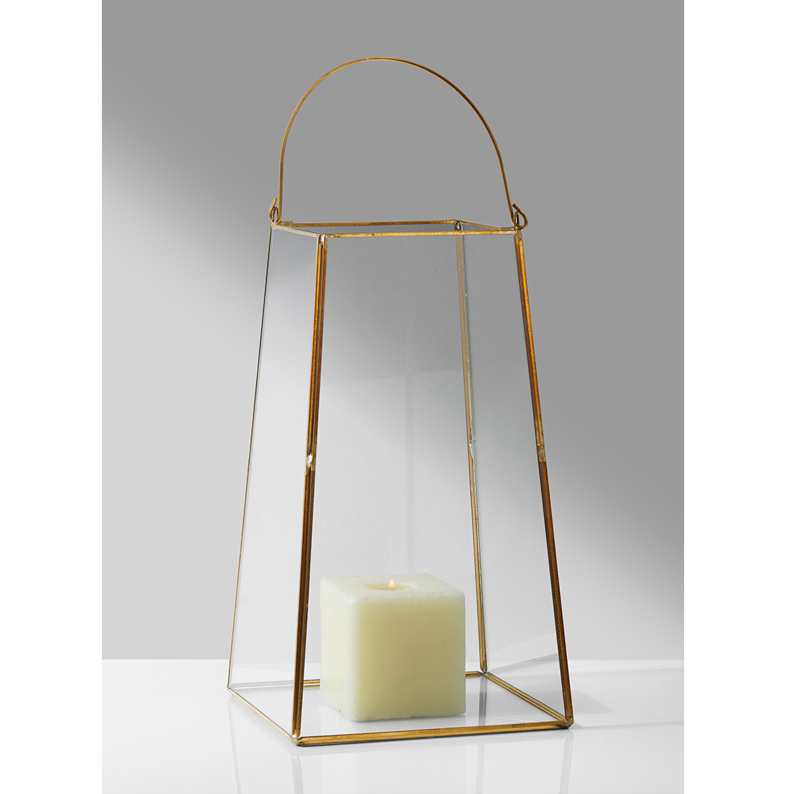 Attractive & Graceful Small Gold Metal Lantern Candle Holder with Clear Glass Rustic Indoor/Outdoor Light for Christmas Decor