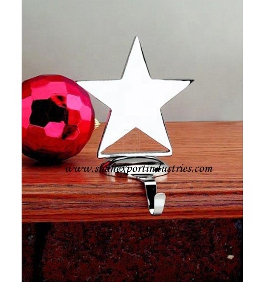 Silver Shiny Metallic Star Christmas Stocking Holders Stand Hanger Sturdy Metal Christmas Home Decoration