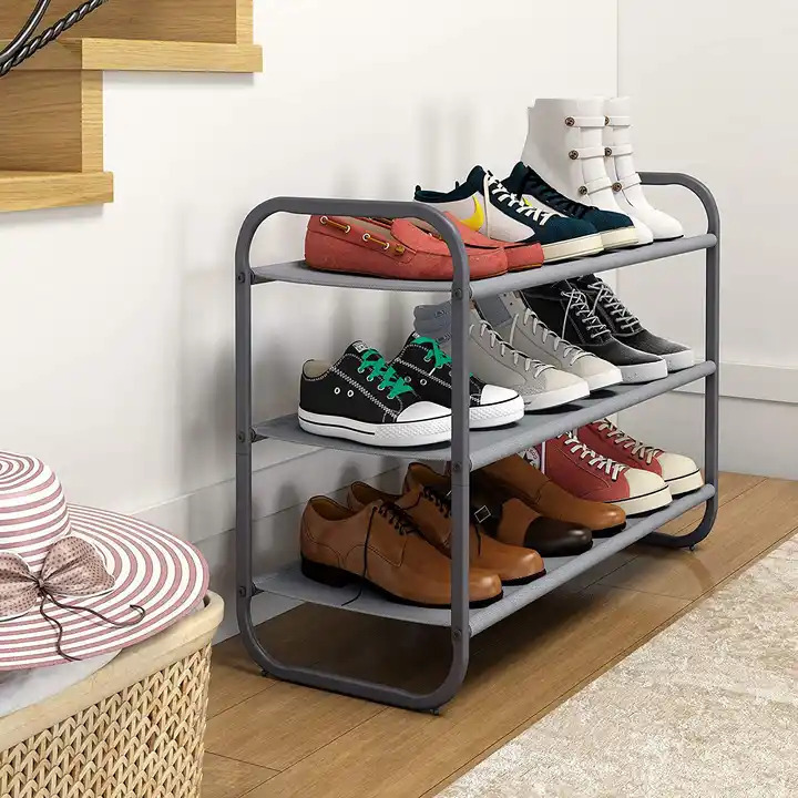 Antique Decorative Metal Shoe Rack with Fabric Shelves Shoe Shelf for Closet Bedroom Entryway Storage Organizer Shoe Shelf