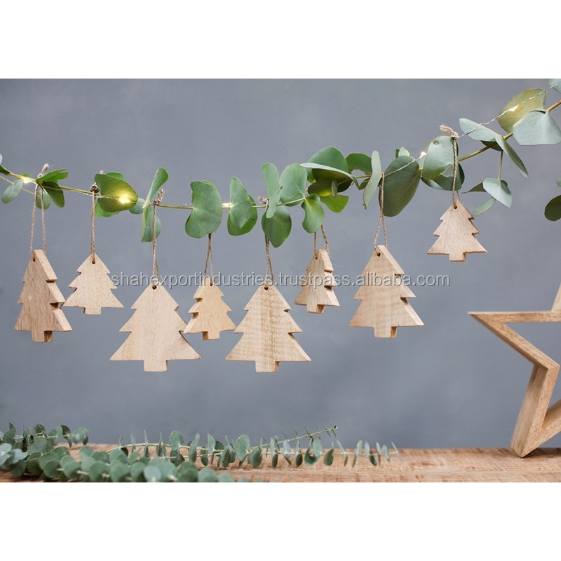 New Design Christmas Decor Wooden Hanging Star X-mas Tree Christmas Wall Hanging Decoration For Home