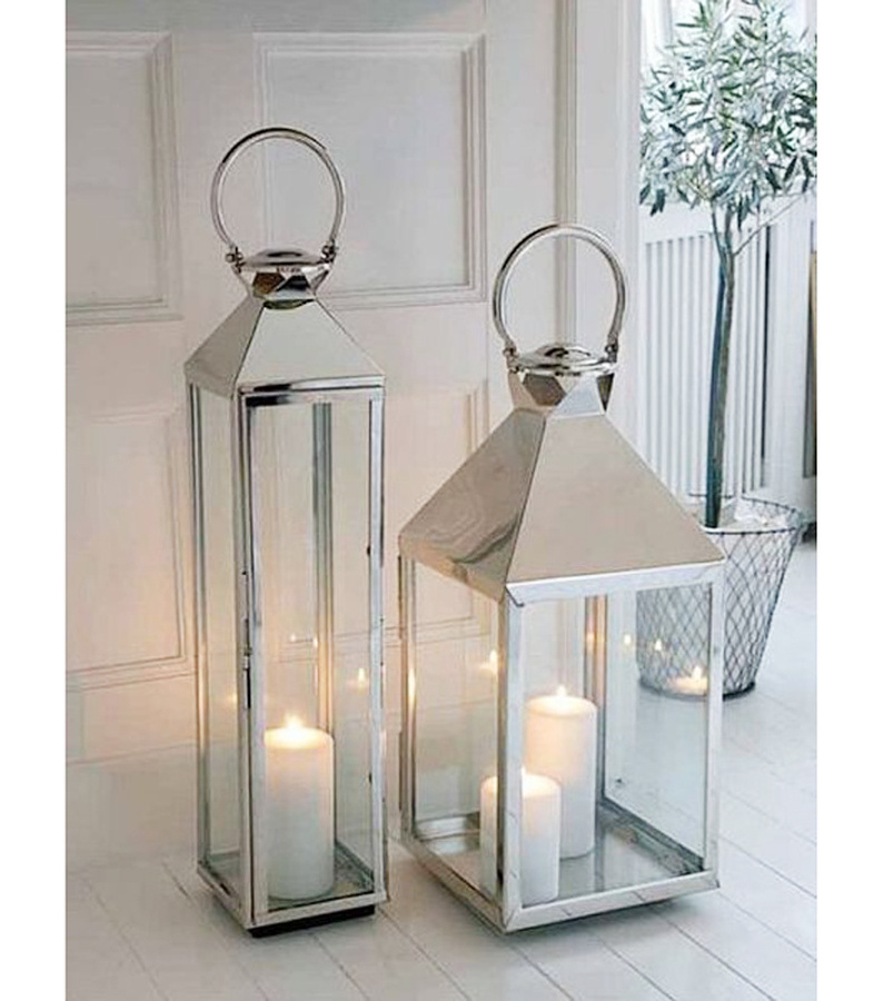 Everlasting Medium Stainless Steel Candle Lanterns Decorative Outdoor Candle Lantern with Tempered Glass (Silver)