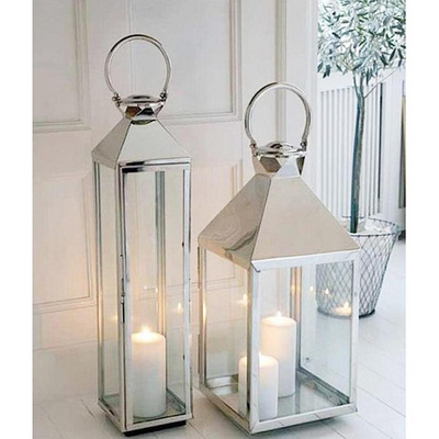 Everlasting Medium Stainless Steel Candle Lanterns Decorative Outdoor Candle Lantern with Tempered Glass Silver BestSuppliers