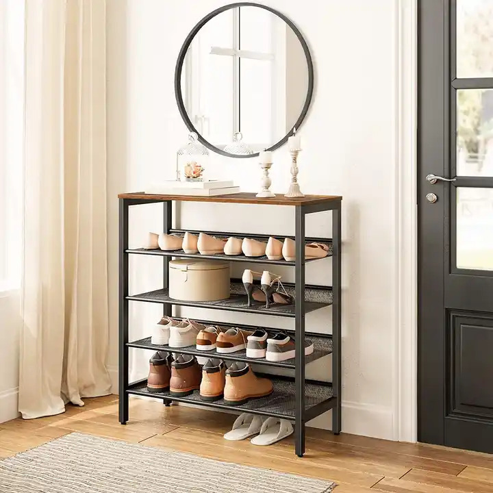 Wholesale Prices Metal Shoe Rack Storage Unit Flat & Slant Adjustable Shoe Organizer Shelf Durable and Stable for Entryway