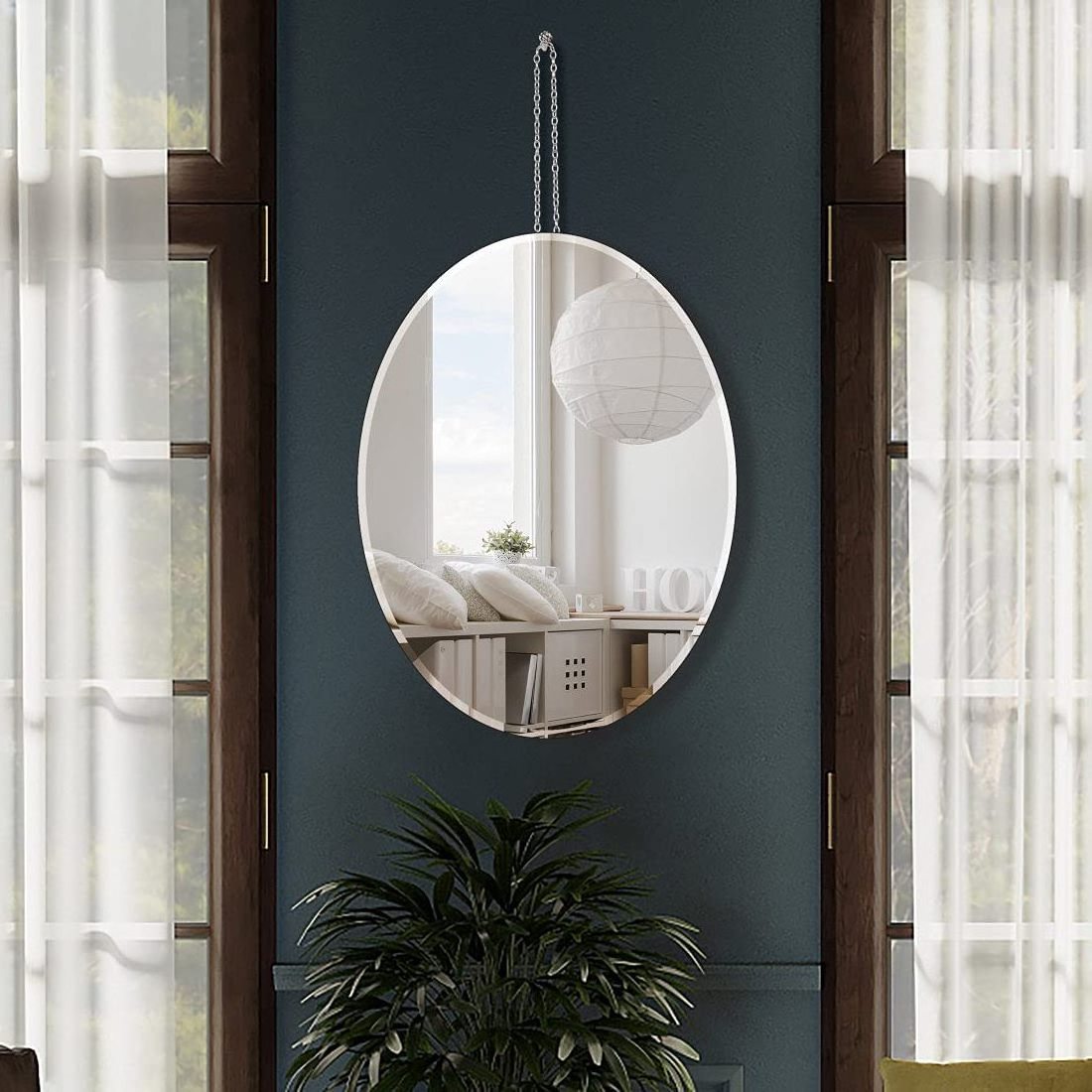 Oval Beveled Handicraft Wall Mirror Vertical or Horizontal Wall Hang Frame Less Glass Mirror For Interior Decoration