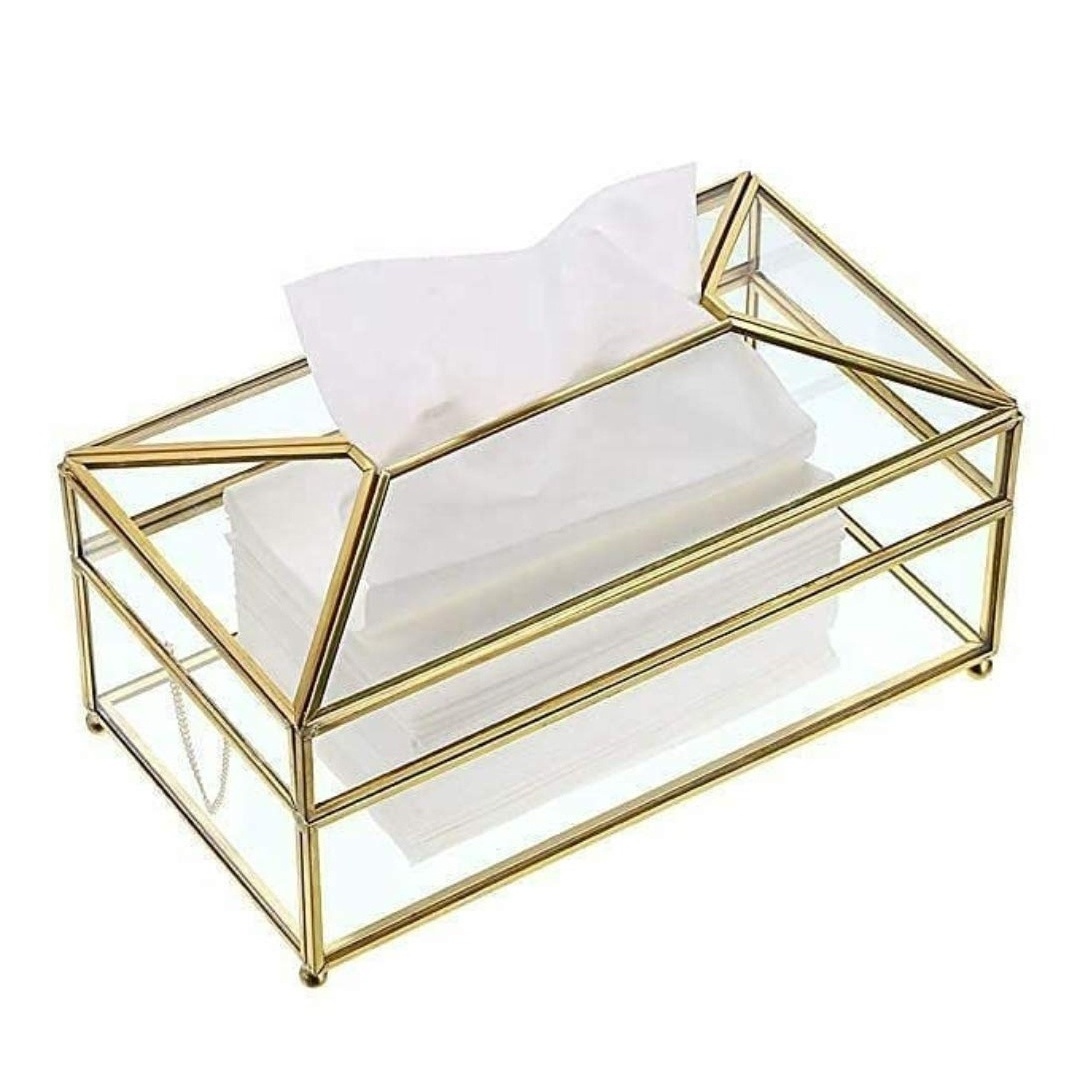 Clear Glass Tissue Box Cover Best Golden Rectangle Handmade Fancy Napkin Dispenser Table Decorative New Wholesale Tissue Box